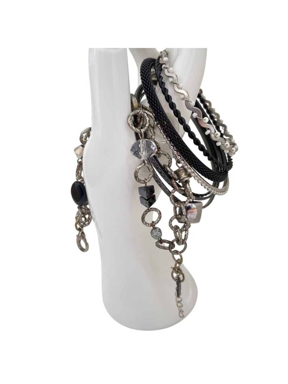 Renée Levesque designer bracelet Layered with Silver & Black Chain Beaded Bracel